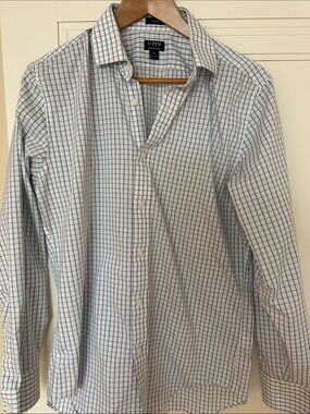 J. Crew Men’s White Dress Shirt with Blue Windowpane Check